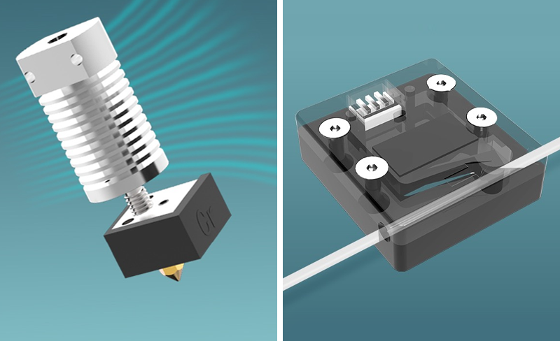 Das neue Extrusionssystem und der Filament-Auslaufsensor des CR-3040 Pro Druckers